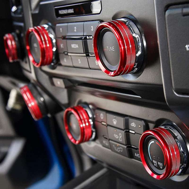 Aluminum AC Knob Cover for 2016-2020 Air Conditioner Switch CD Button Ring Trim Car Accessories, Red