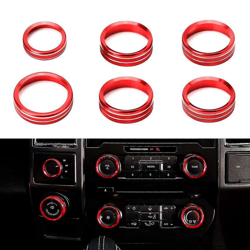 Aluminum AC Knob Cover for 2016-2020 Air Conditioner Switch CD Button Ring Trim Car Accessories, Red