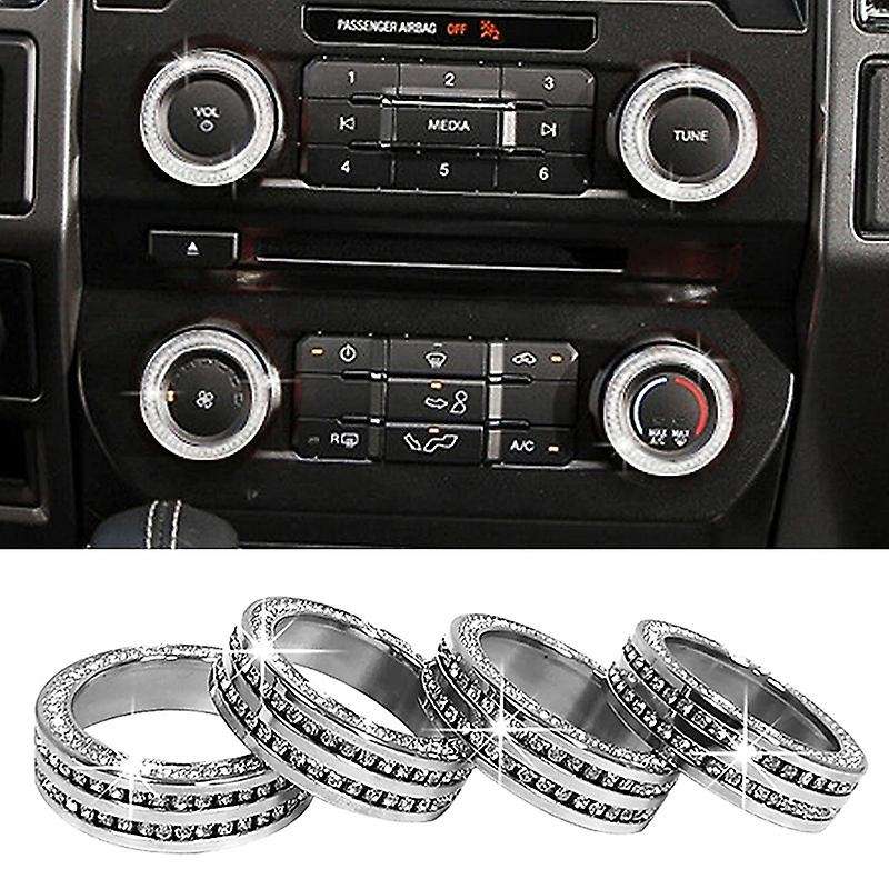 Aluminum Bling Crystal Style Air Conditioner Switch AC VOL Knob Ring Button Trim for 2016-2019, 4Pcs