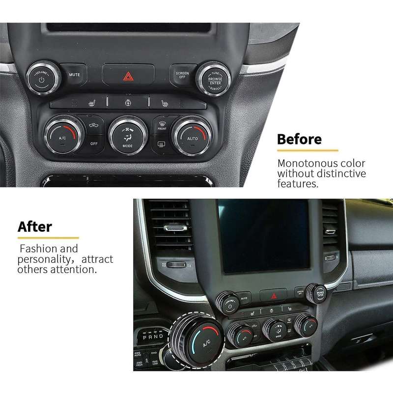 Aluminum Center Console AC Radio Switch Knob Cover Trim for RAM 2018 2019 2020 Interior Accessories