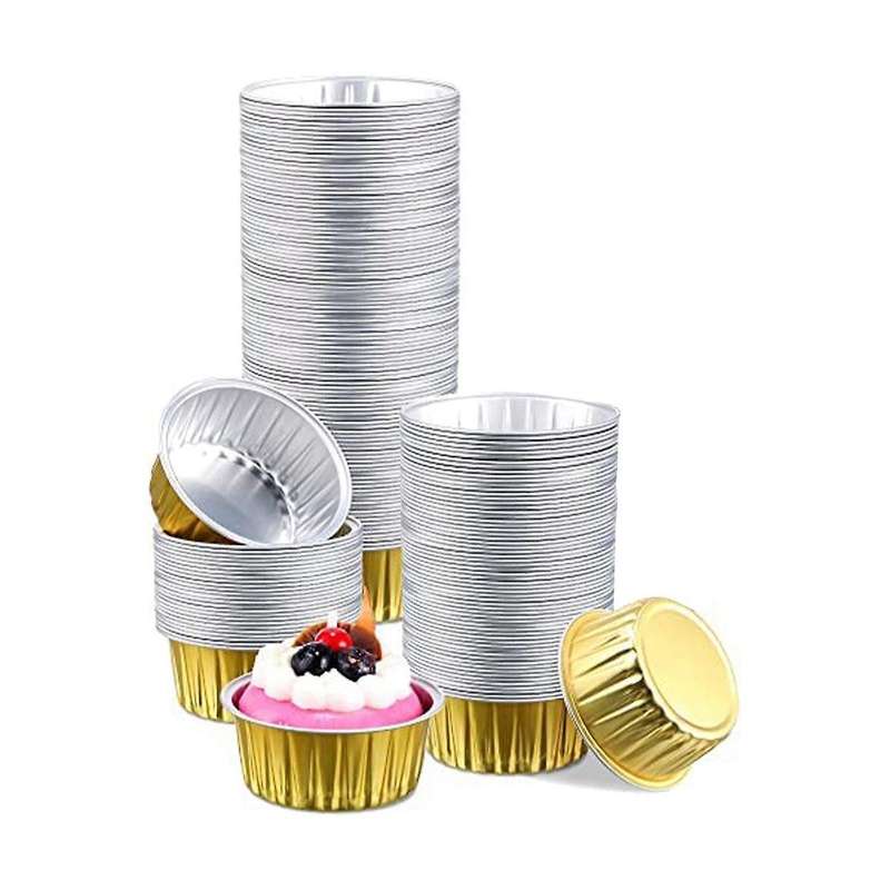Aluminum Foil Cups Mini Baking Cups Gold Cupcake Liners Disposable Round Foil Muffin Pans for Cooki