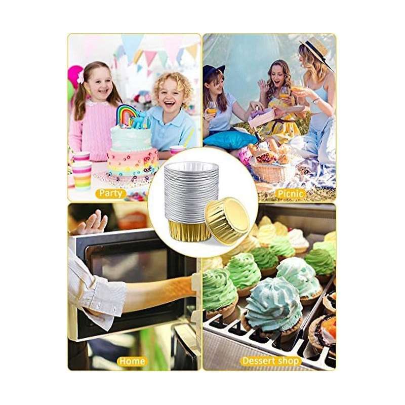 Aluminum Foil Cups Mini Baking Cups Gold Cupcake Liners Disposable Round Foil Muffin Pans for Cooki