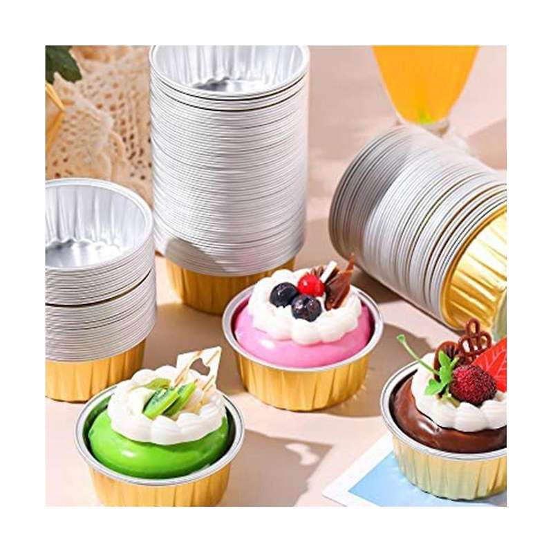 Aluminum Foil Cups Mini Baking Cups Gold Cupcake Liners Disposable Round Foil Muffin Pans for Cooki
