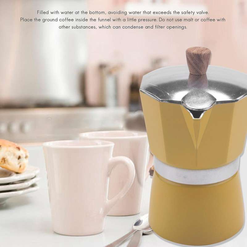 Aluminum Italian Moka Espresso Coffee Machine Filter Stove Pot 3 Cups(yellow)