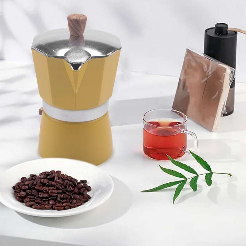 Aluminum Italian Moka Espresso Coffee Machine Filter Stove Pot 3 Cups(yellow)