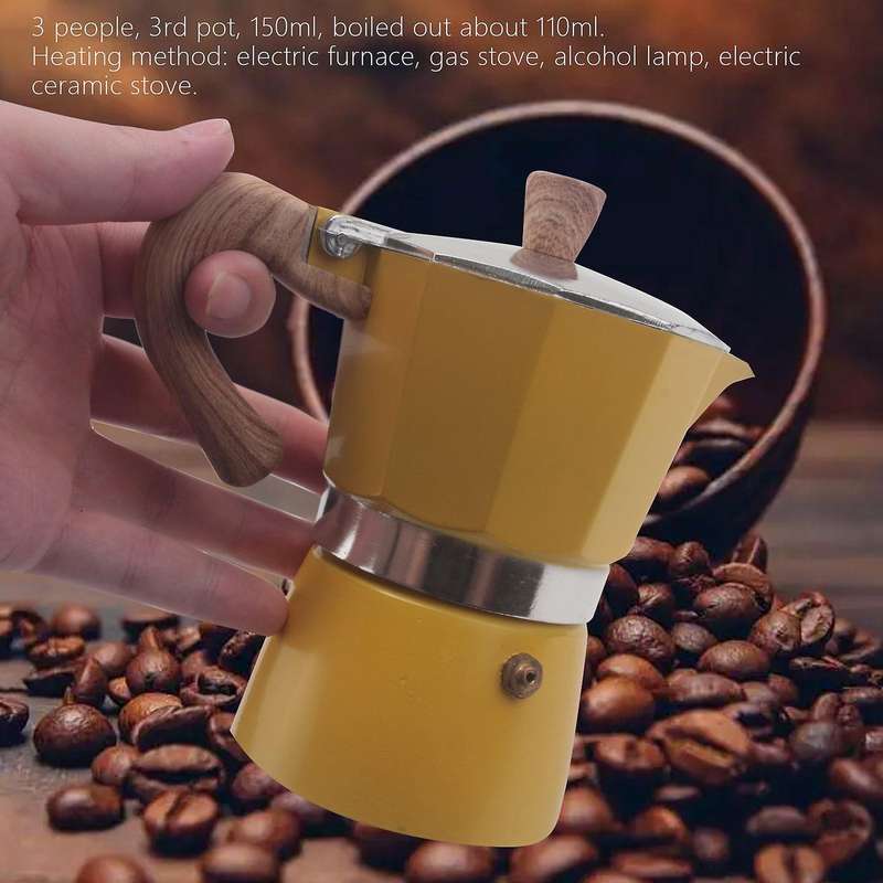 Aluminum Italian Moka Espresso Coffee Machine Filter Stove Pot 3 Cups(yellow)