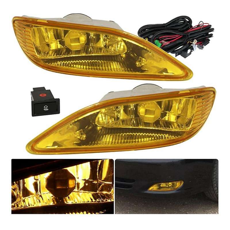 Amber Lens Front Fog Light Lamps Assembly with Halogen Bulb Harness for 81220-aa011 81210-aa011