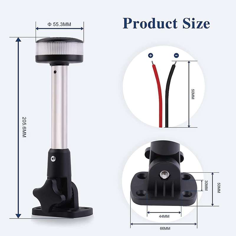 Anchor Light LED Marine Stern Light for Boat All Around Light White Adjustable Fold Down Stainless S