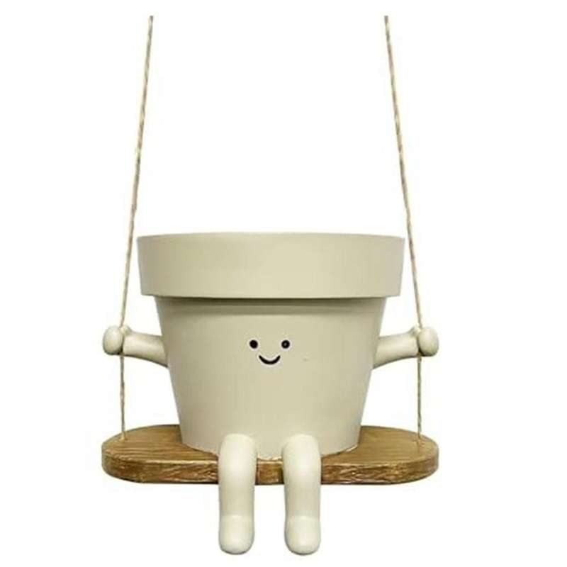 Anging Planter Swing Face Plant Pot - Cute Resin Head Planters for Indoor Outdoor Plant Holder, Succ