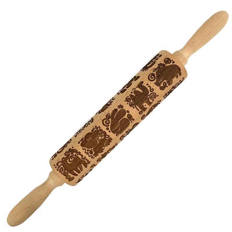 Animal Print Embossed Rolling Pin Cookie Rolling Pin, Large Wood Textured Roller for Baking