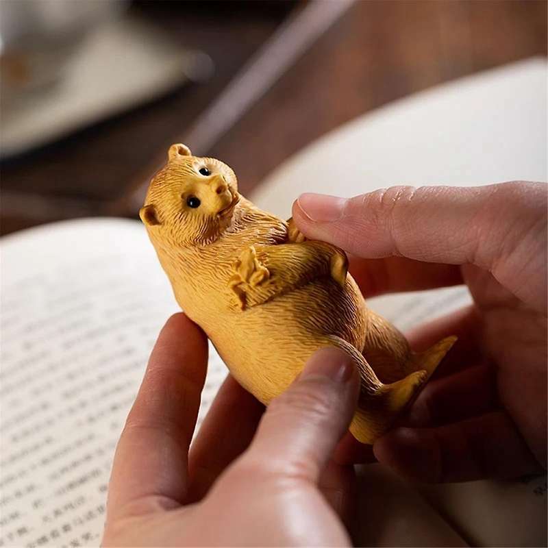 Animal Statue Home Decoration Carved Bear Wooden Crafts Simulation Gifts Animal Home Car Ornaments