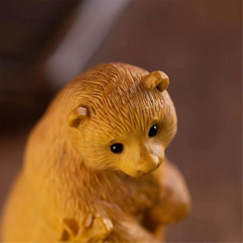 Animal Statue Home Decoration Carved Bear Wooden Crafts Simulation Gifts Animal Home Car Ornaments