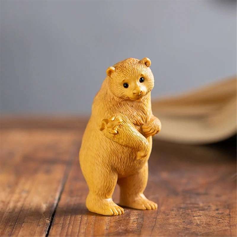 Animal Statue Home Decoration Carved Bear Wooden Crafts Simulation Gifts Animal Home Car Ornaments