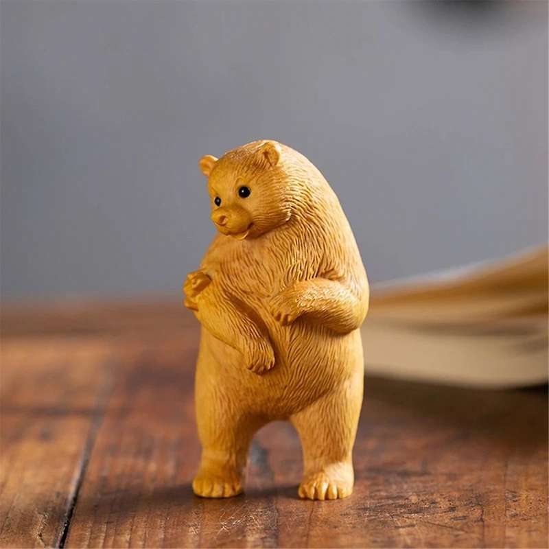 Animal Statue Home Decoration Carved Bear Wooden Crafts Simulation Gifts Animal Home Car Ornaments