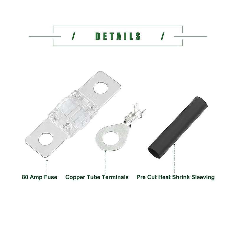 Ans Fuse Holder Kit for Dual Battery System, Fuse Holder, Tube Terminals, Pre Cut Heat Shrink Sleevi