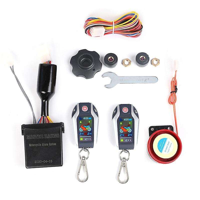 Anti-Theft Digital Motorcycle Alarm System Remote Engine Start Remote Locating LCD with Tire Pressur
