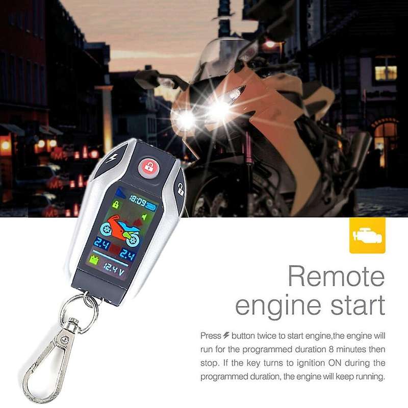 Anti-Theft Digital Motorcycle Alarm System Remote Engine Start Remote Locating LCD with Tire Pressur