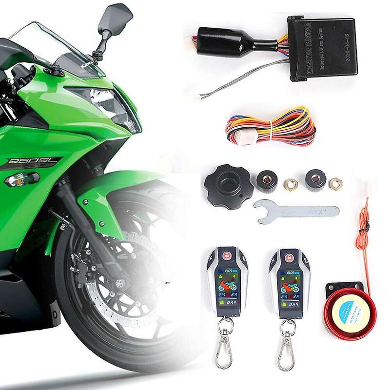 Anti-Theft Digital Motorcycle Alarm System Remote Engine Start Remote Locating LCD with Tire Pressur