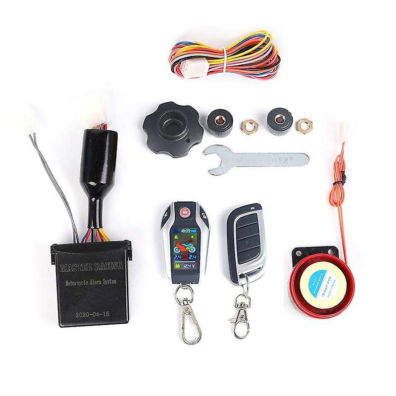 Anti-Theft Digital Motorcycle Alarm System Remote Engine Start Remote Locating LCD with Tire Pressur