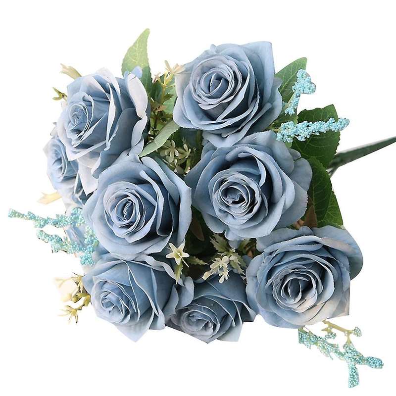 Artificial Blue Roses Flowers Silk Flower Bouquet Home Garden Decoration Wedding Roses Blue