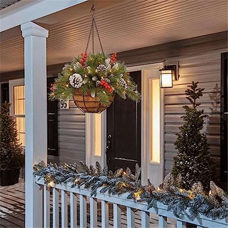 Artificial Christmas Hanging Basket,decorated,berry Clusters, Christmas-collection Decor C