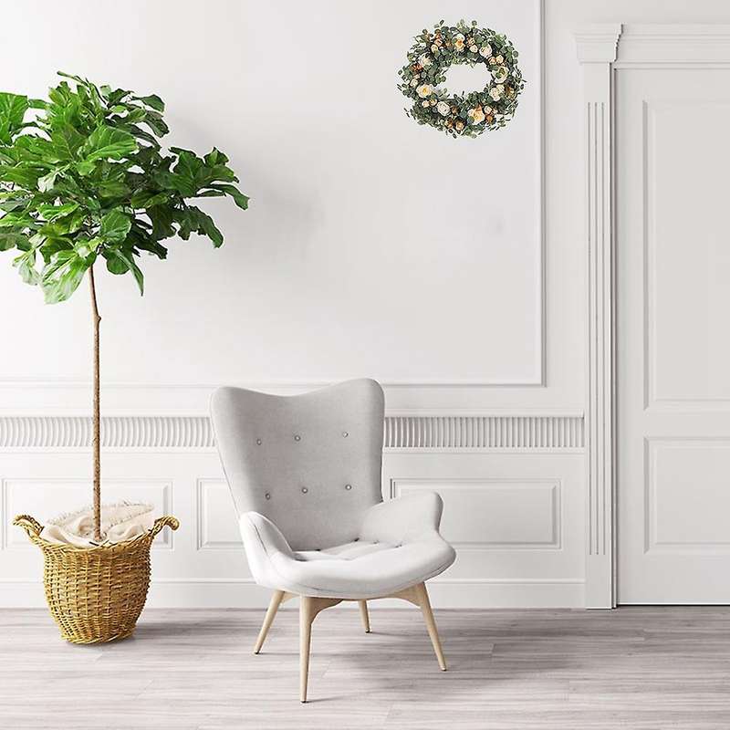 Artificial Eucalyptus Camellia Wreath Spring Wreath for Front Door Farmhouse Wall Window Wedding Par