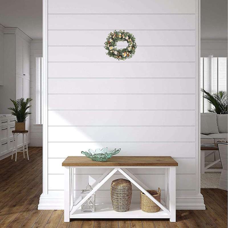 Artificial Eucalyptus Camellia Wreath Spring Wreath for Front Door Farmhouse Wall Window Wedding Par