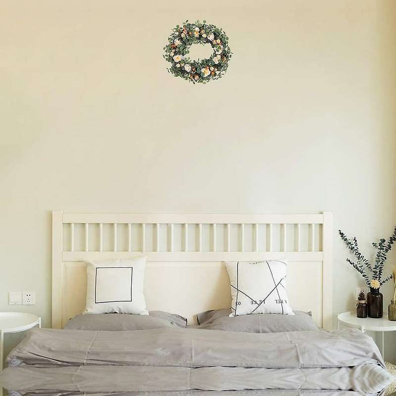 Artificial Eucalyptus Camellia Wreath Spring Wreath for Front Door Farmhouse Wall Window Wedding Par