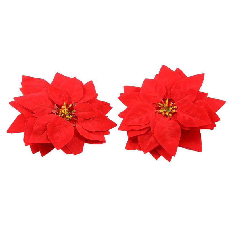 Artificial Christmas Flowers Poinsettia Floral Picks for Christmas Wreath Tree Ornaments(24 Pcs/red)