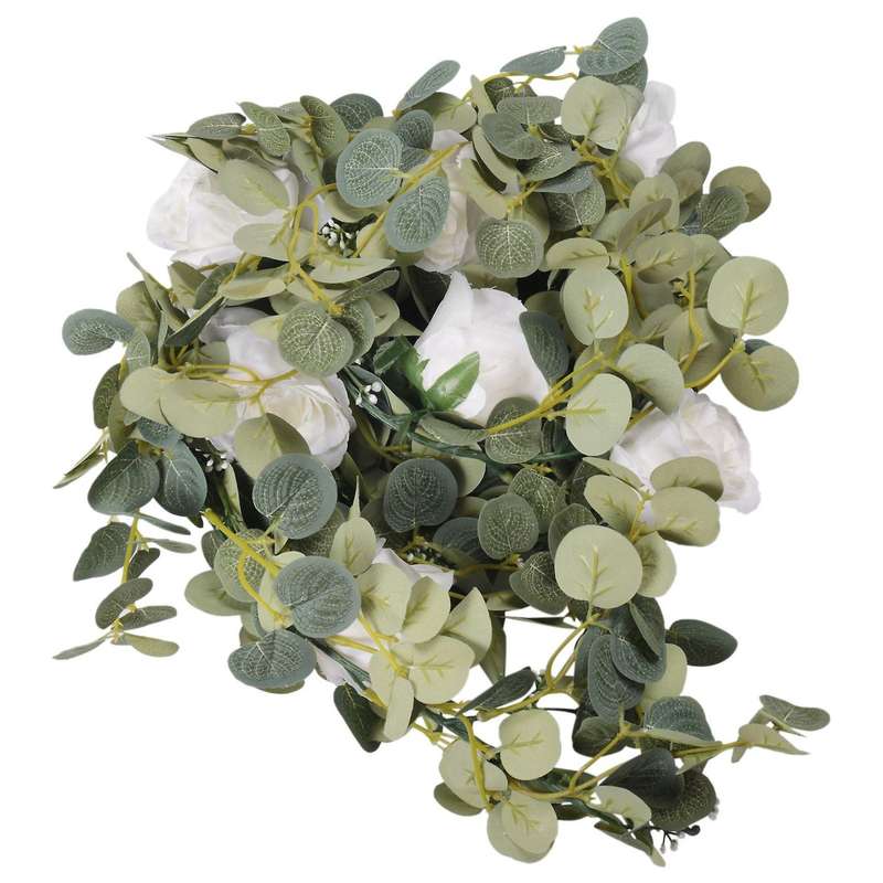 Artificial Dollar Eucalyptus Garland with Roses,Faux Eucalyptus Leaves Vine Hanging for Indoor&Outd