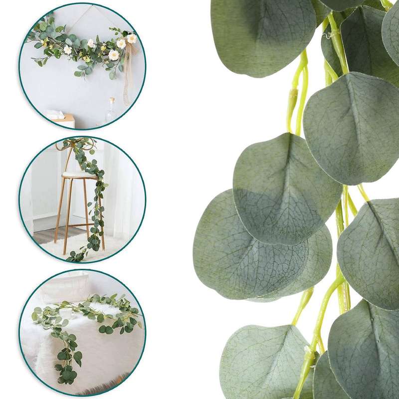 Artificial Eucalyptus Garland Greenery Eucalyptus Vines Faux Silver Dollar Eucalyptus Strands For