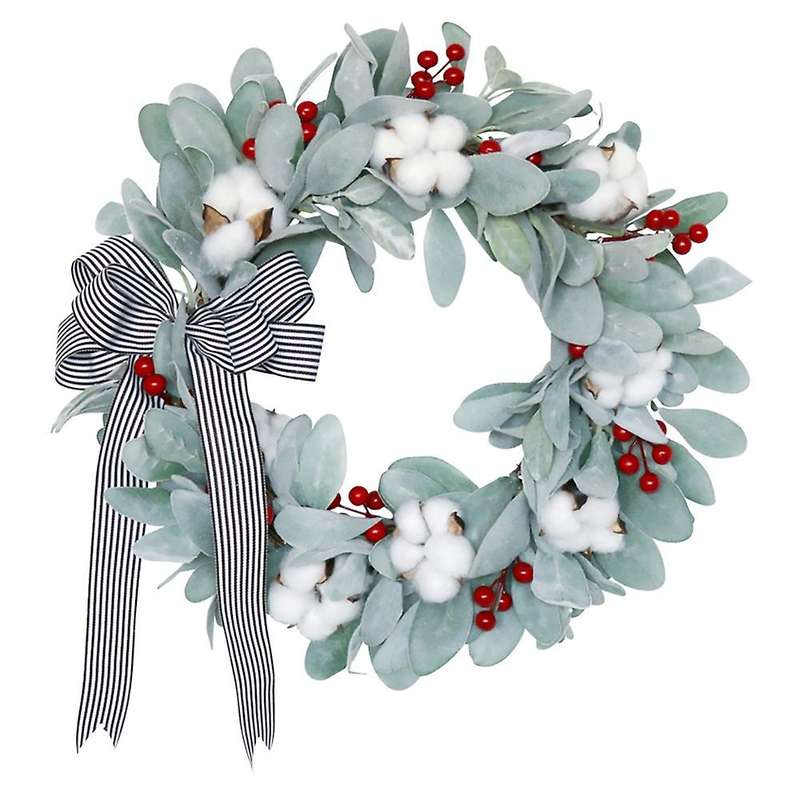 Artificial Cotton Wreath for Front Door Wall Window Fireplace Farmhouse Home Christmas Halloween Dec