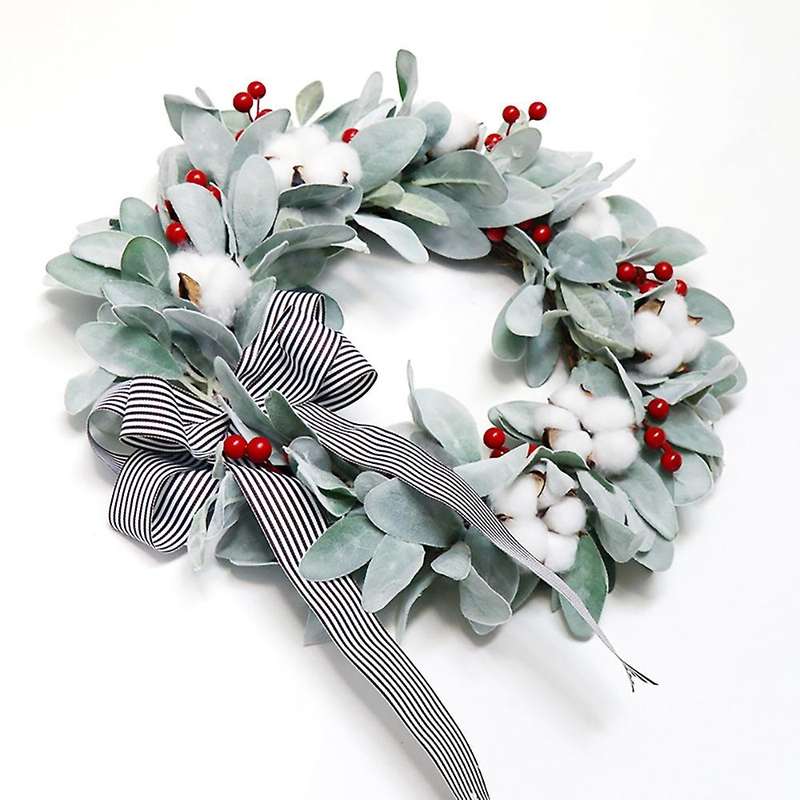 Artificial Cotton Wreath for Front Door Wall Window Fireplace Farmhouse Home Christmas Halloween Dec