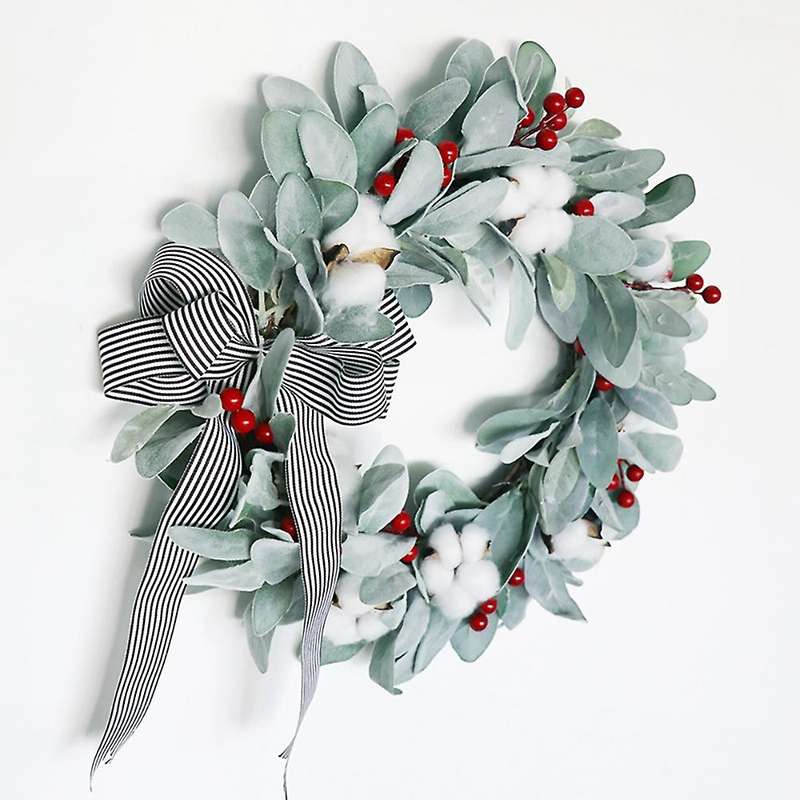 Artificial Cotton Wreath for Front Door Wall Window Fireplace Farmhouse Home Christmas Halloween Dec