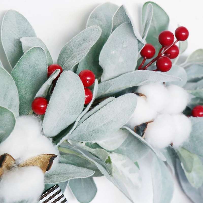 Artificial Cotton Wreath for Front Door Wall Window Fireplace Farmhouse Home Christmas Halloween Dec