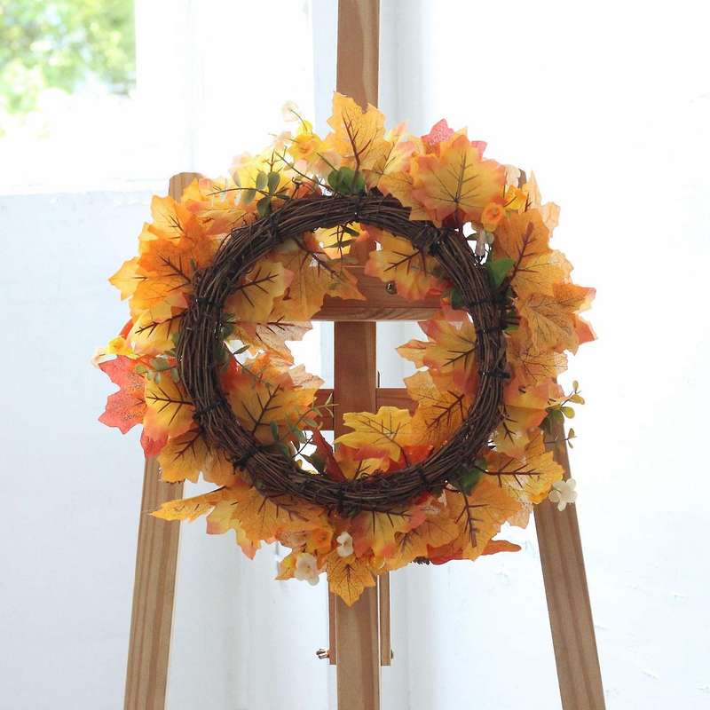 Artificial Fall Wreath - Autumn Wreath with Maple Leaves Pumpkin Pine Cone Berries for Front Door Th