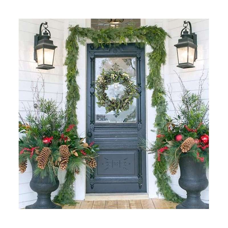 Artificial Eucalyptus Wreath Rustic Farmhouse Decorative Wreath for Celebration