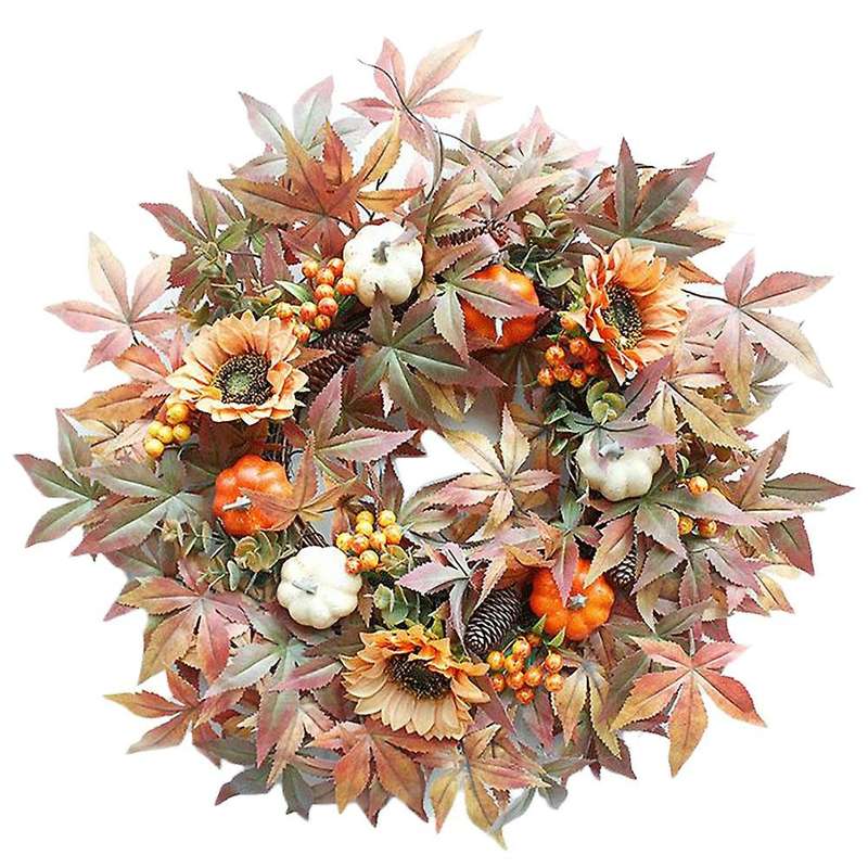 Artificial Fall Wreath - 24Inch Wreath with Maple Leaves Pumpkin Pine Cone Berries for Front Door Th