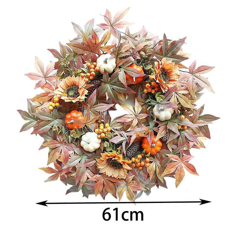 Artificial Fall Wreath - 24Inch Wreath with Maple Leaves Pumpkin Pine Cone Berries for Front Door Th