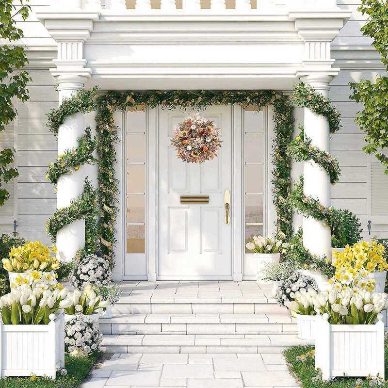 Artificial Fall Wreath - 24Inch Wreath with Maple Leaves Pumpkin Pine Cone Berries for Front Door Th
