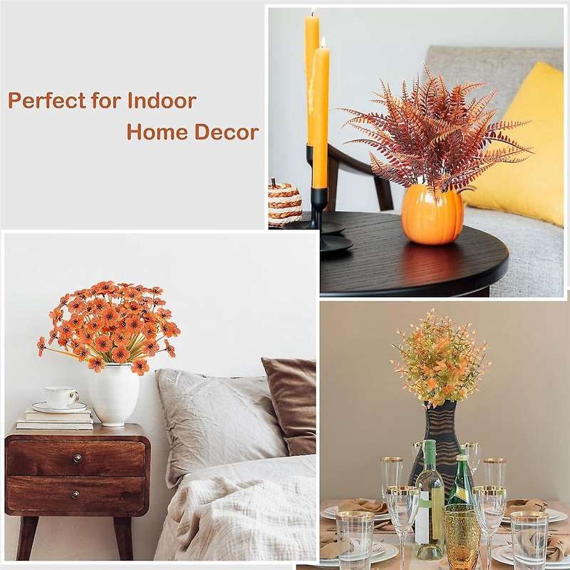 Artificial Fall Flowers, 16pcs Uv Resistant Fall Flowers, Faux Plastic Fall Flowers for Decoration H