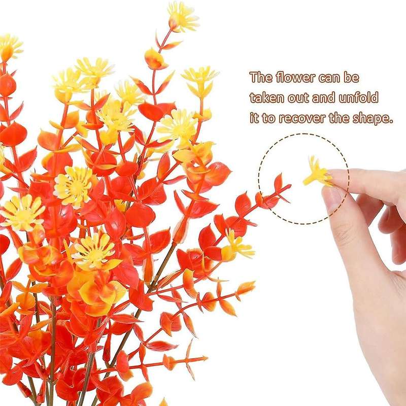 Artificial Fall Flowers, 16pcs Uv Resistant Fall Flowers, Faux Plastic Fall Flowers for Decoration H