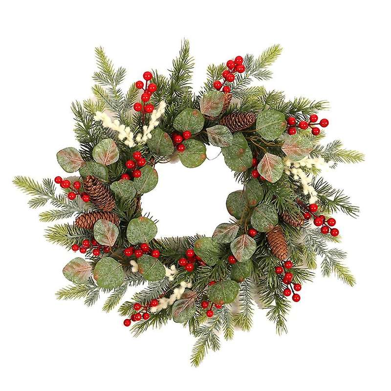 Artificial Eucalyptus Pine Berry Wreath for Front Door Wall Window Fireplace Farmhouse Home