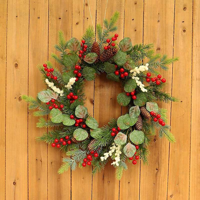 Artificial Eucalyptus Pine Berry Wreath for Front Door Wall Window Fireplace Farmhouse Home