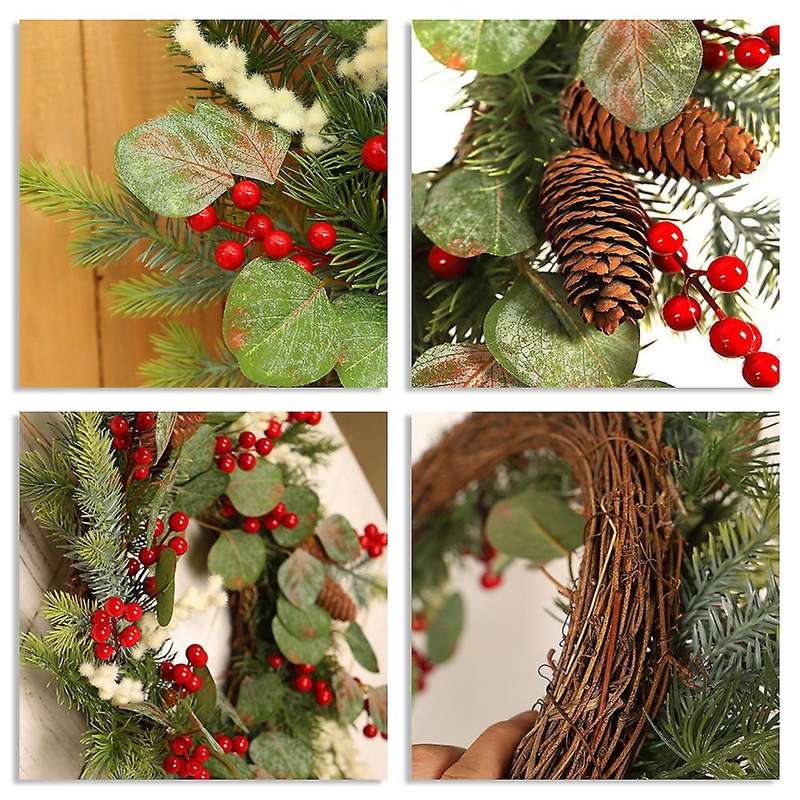 Artificial Eucalyptus Pine Berry Wreath for Front Door Wall Window Fireplace Farmhouse Home