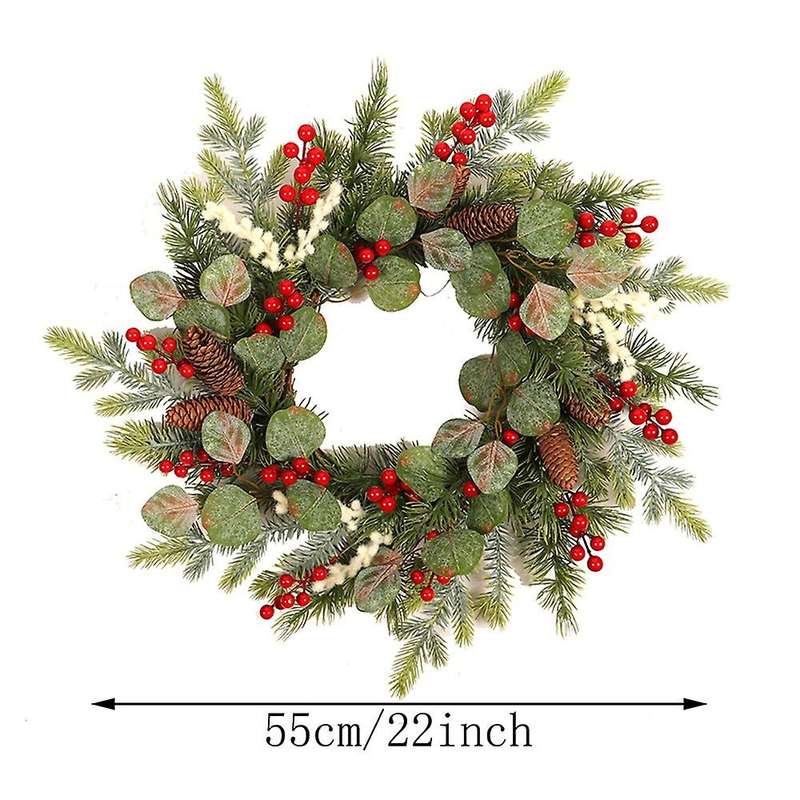 Artificial Eucalyptus Pine Berry Wreath for Front Door Wall Window Fireplace Farmhouse Home