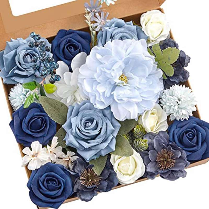 Artificial Flowers Dusty Blue Flowers Combo for DIY Wedding Bridal Bouquets Centerpieces Home Decor