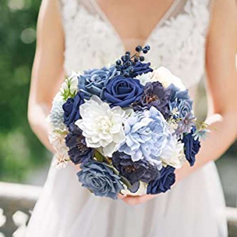 Artificial Flowers Dusty Blue Flowers Combo for DIY Wedding Bridal Bouquets Centerpieces Home Decor