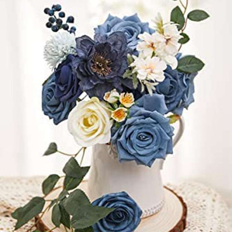 Artificial Flowers Dusty Blue Flowers Combo for DIY Wedding Bridal Bouquets Centerpieces Home Decor