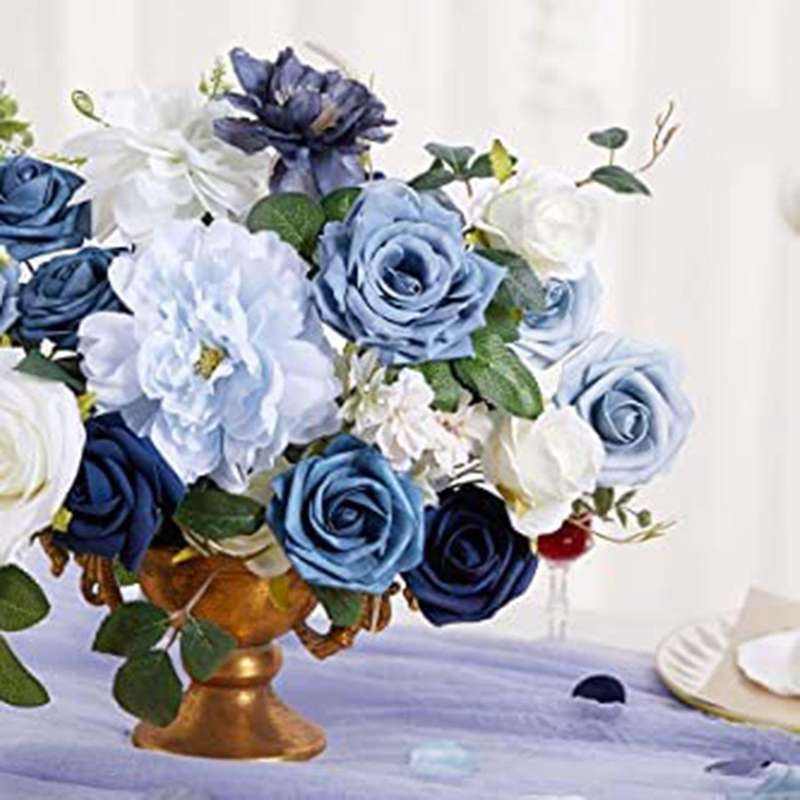 Artificial Flowers Dusty Blue Flowers Combo for DIY Wedding Bridal Bouquets Centerpieces Home Decor